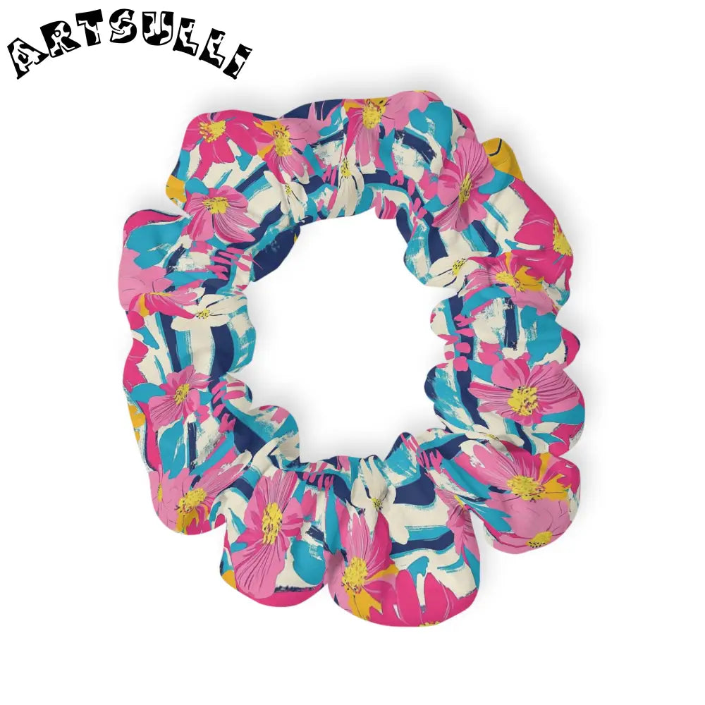 JAKKOUTTHEBXX Dayglo Floral Stripes Multi-Color Scrunchie