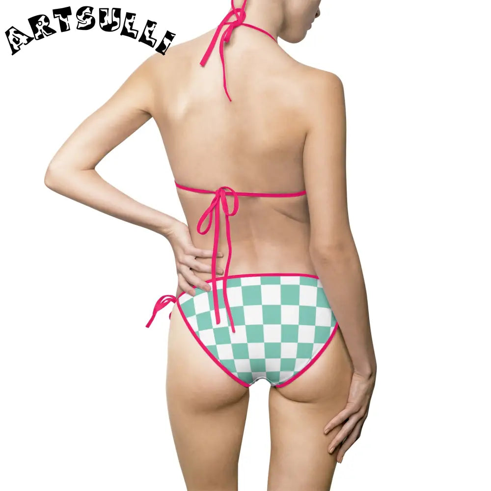 JAKKOUTTHEBXX Checkerboard Light Green Women’s Bikini Swimsuit (AOP)