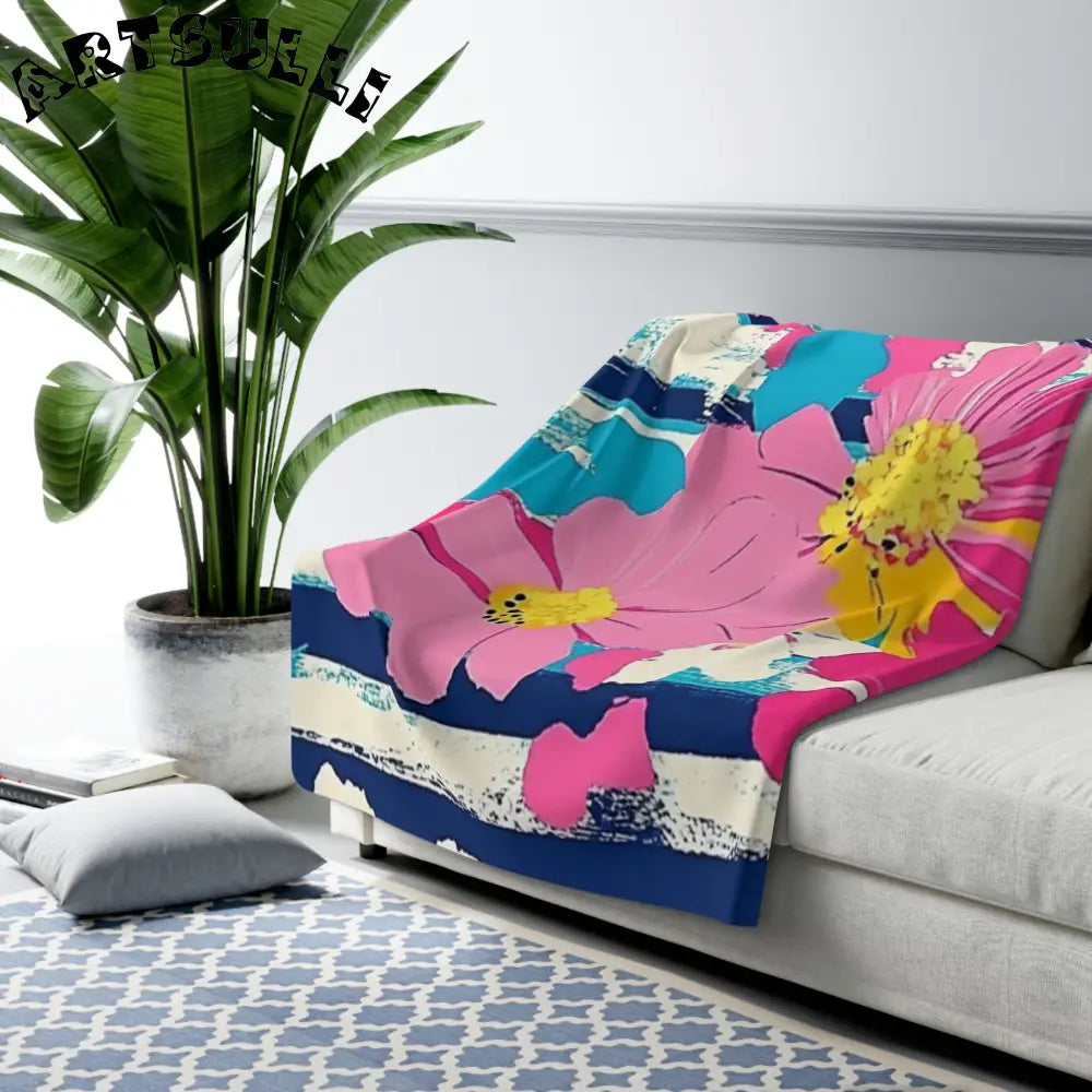 JAKKOUTTHEBXX Dayglo Floral Stripes Multi-Color Sherpa Fleece