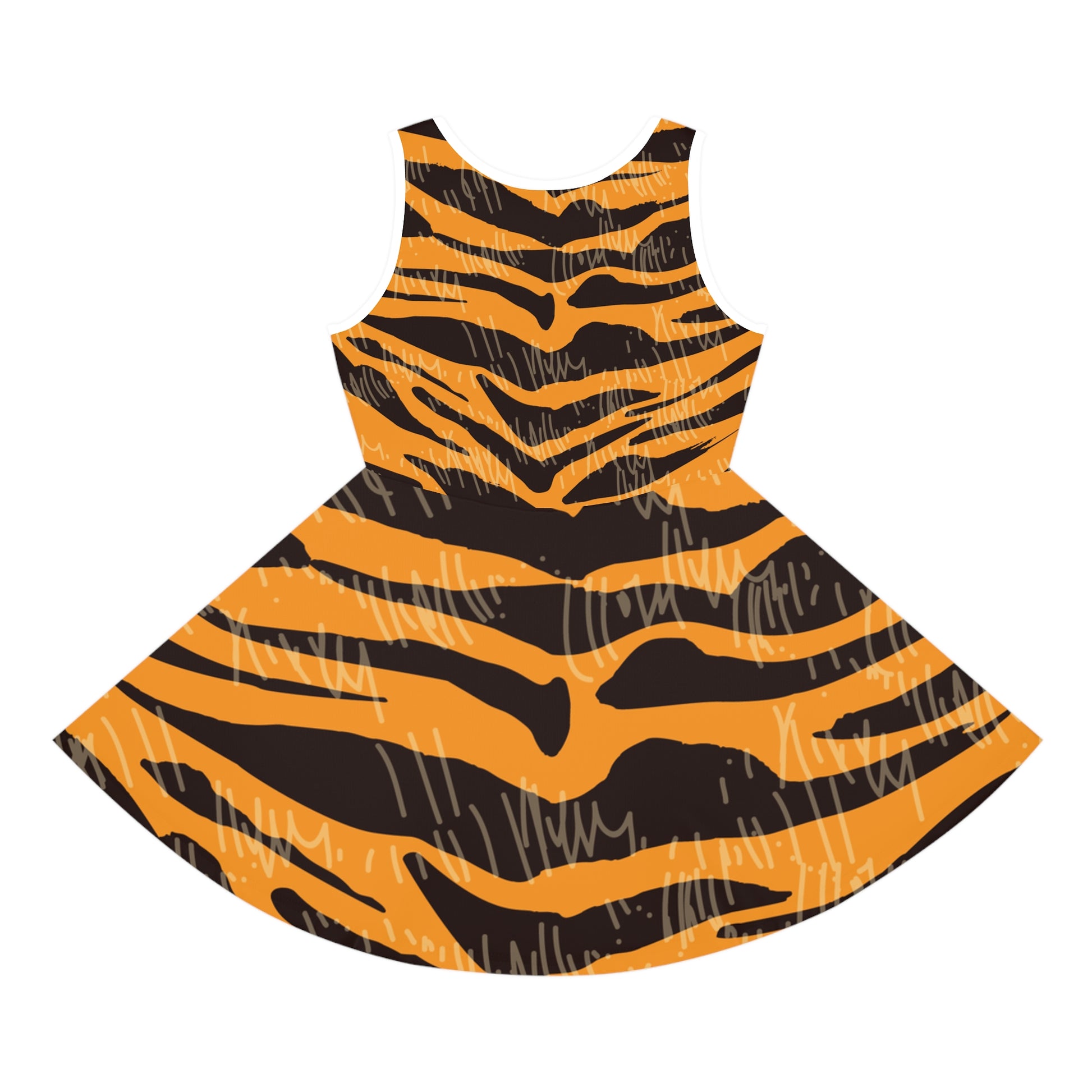 Tiger Scratches Orange & Black Girls' Sleeveless Sundress (AOP), Artsulli - Art is Long, Life is Short, All Over Prints, , , , , , , 