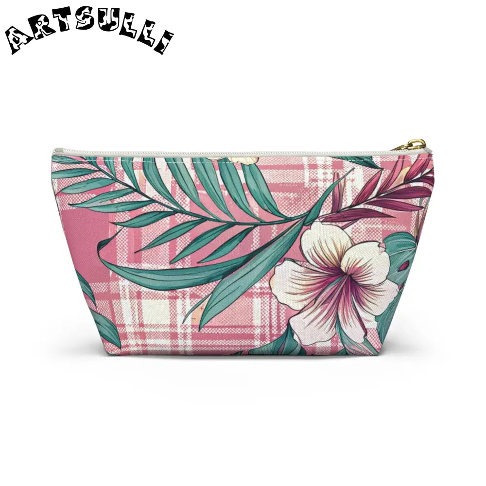 JAKKOUTTHEBXX Plaid x Floral Burgundy and Green Accessory Pouch w