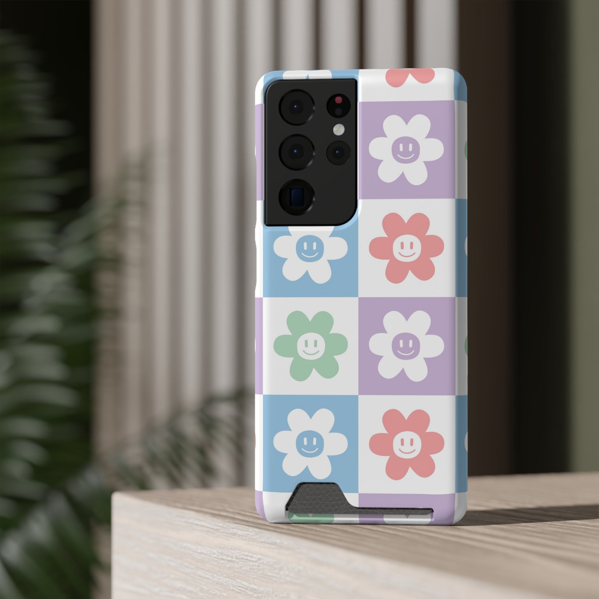 Chessboard x Smiley Face Flowers Multi-Color Phone Case With Card Holder, Artsulli - Art is Long, Life is Short, Phone Case, , , , , , , 