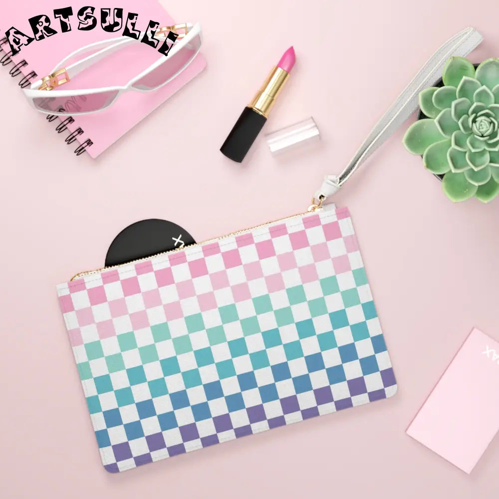 JAKKOUTTHEBXX Vaporwave Rainbow Checkerboard Multi-Color Clutch Bag
