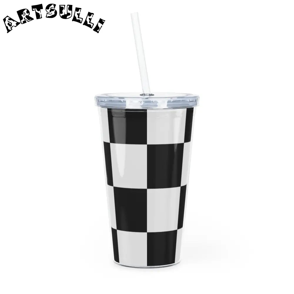 JAKKOUTTHEBXX Checkerboard Black and White Plastic Tumbler