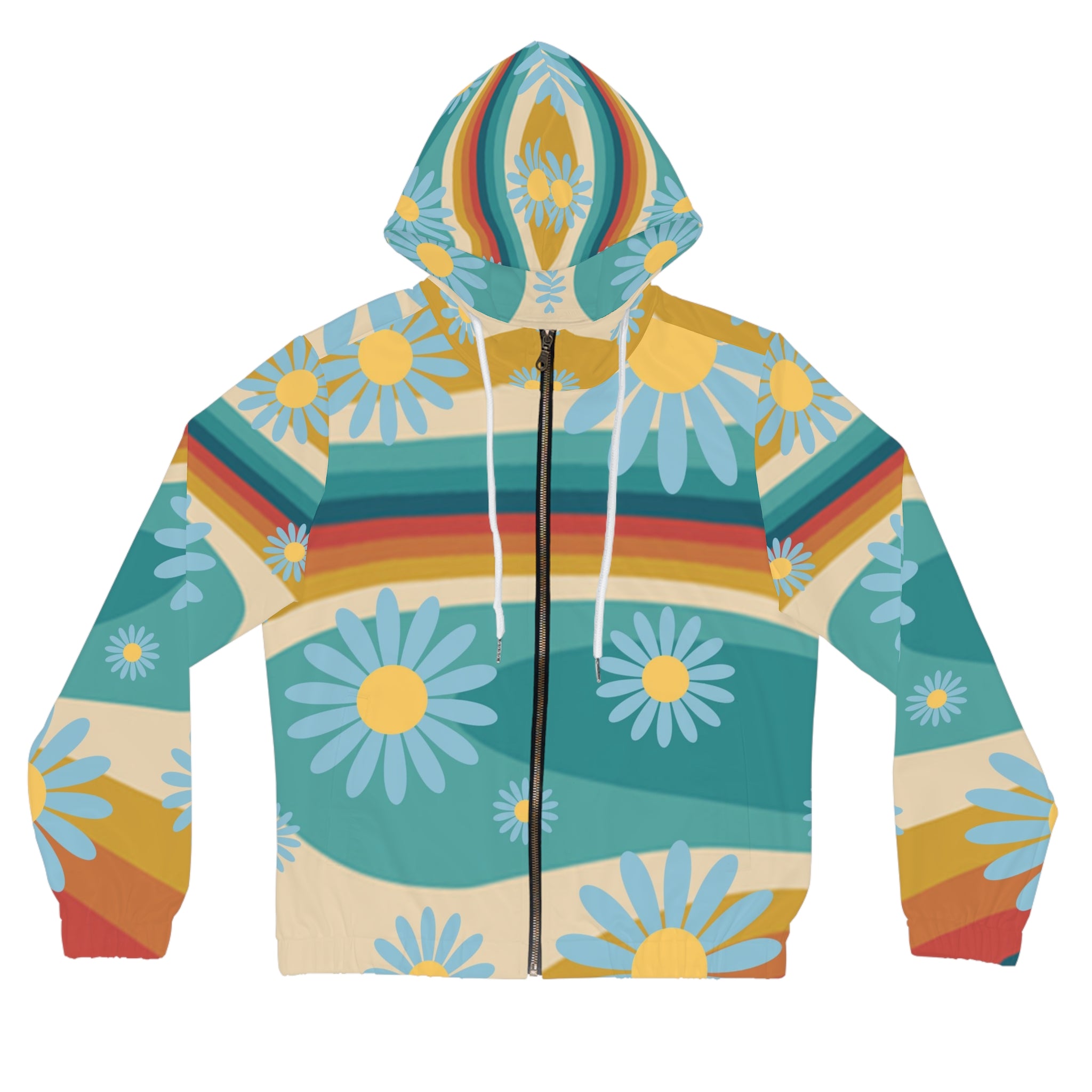 Psychedelic Floral Hills Multi-Color Women’s Full-Zip Hoodie (AOP), Artsulli - Art is Long, Life is Short, All Over Prints, Size, XS, Color, White, , , 43491322168333275741