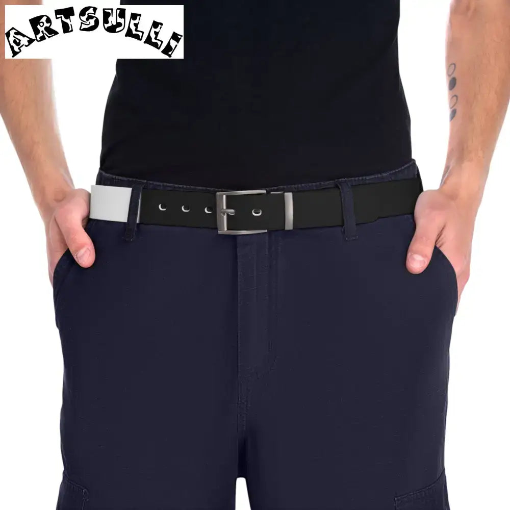 JAKKOUTTHEBXX Reversible Black and White Belt with Black Buckle