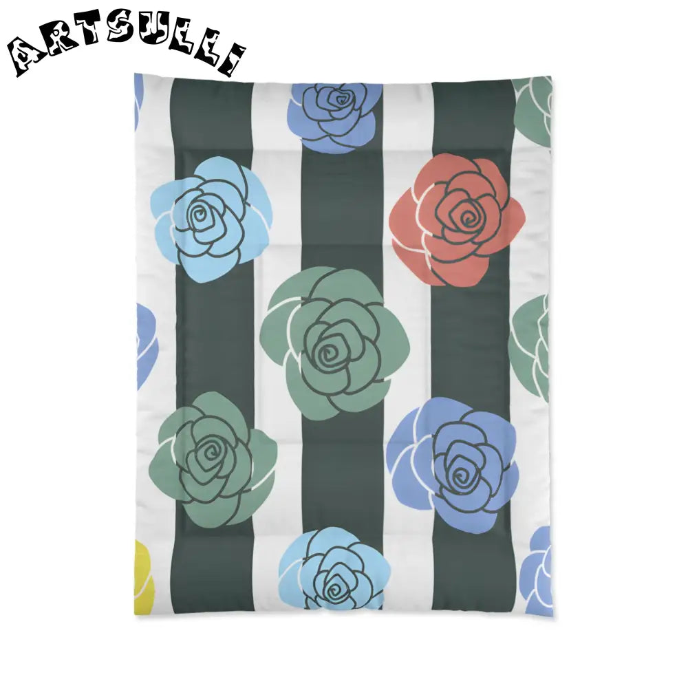 JAKKOUTTHEBXX Stripes x Roses Black and White Comforter