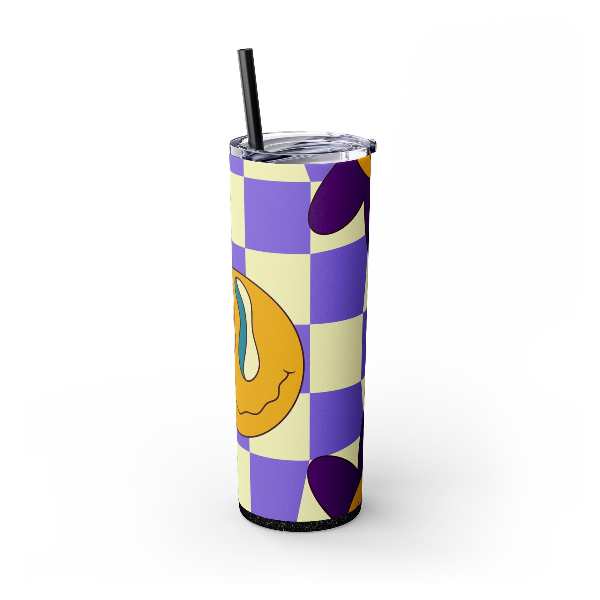 Trippy Flower Power Motifs Rave Garden Grins Skinny Tumbler with Straw, 20oz, Artsulli - Art is Long, Life is Short, Mug, , , , , , , 