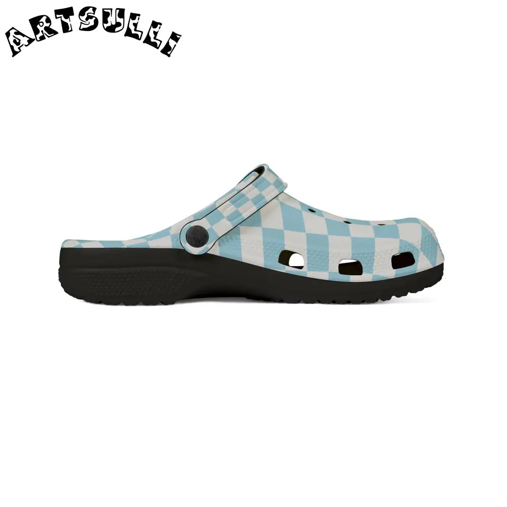 JAKKOUTTHEBXX Checkerboard Sky Blue EVA Foam Rubber Shoes (AOP)