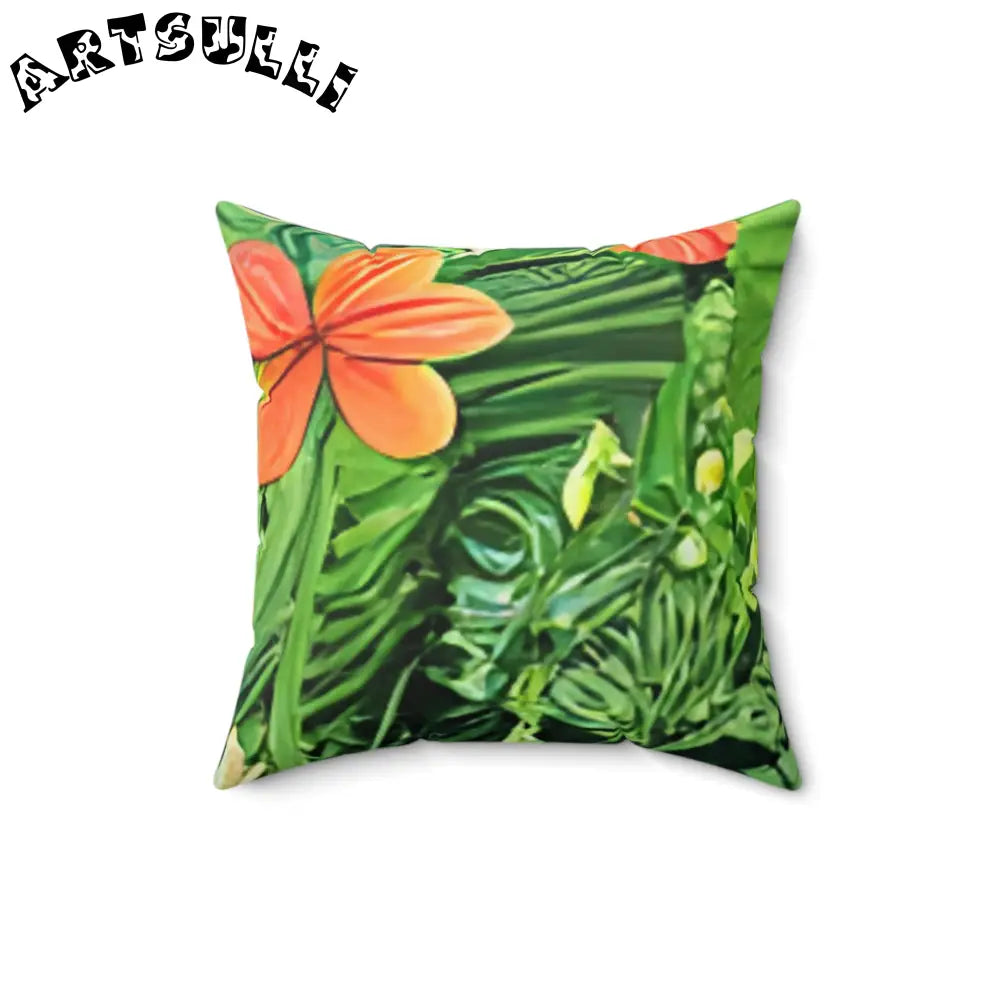 JAKKOUTTHEBXX Vibrant Floral and Leaf Print Square Throw Pillow