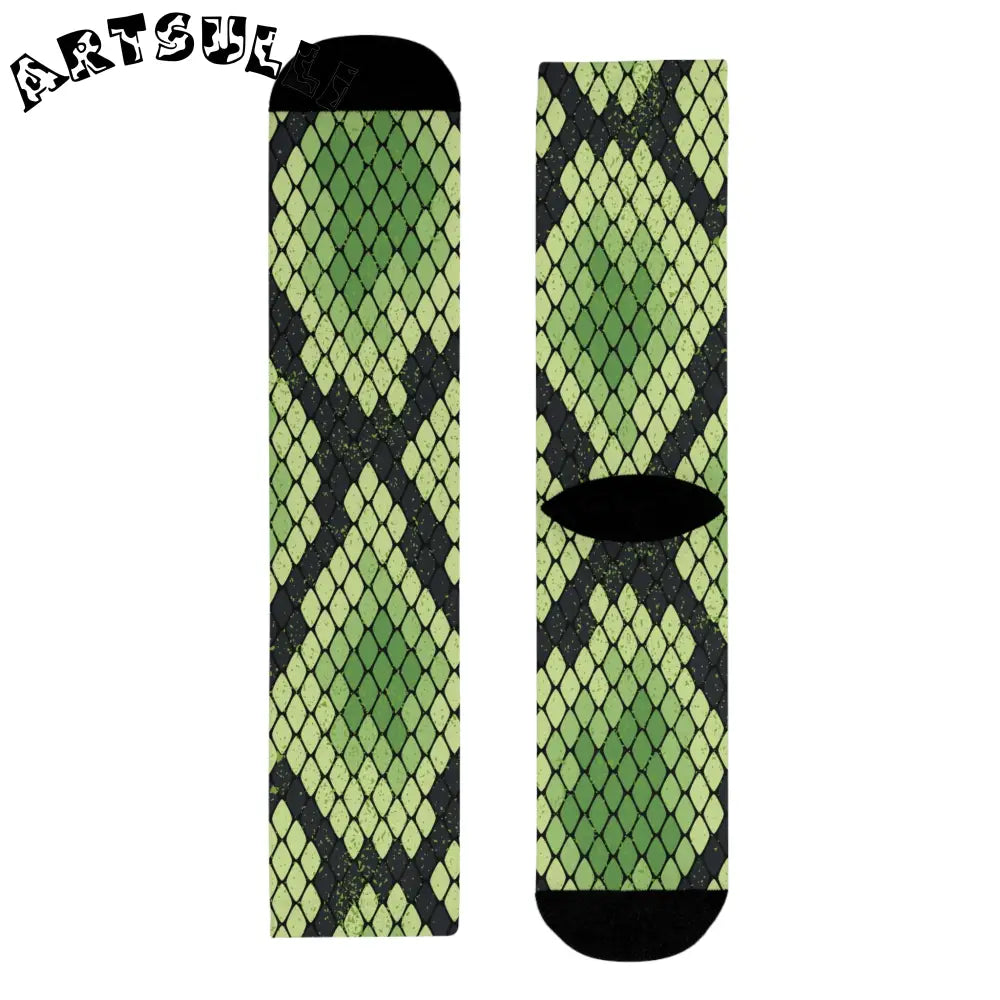 JAKKOUTTHEBXX Snake Skin Green and Black Sublimation Crew Socks (EU)