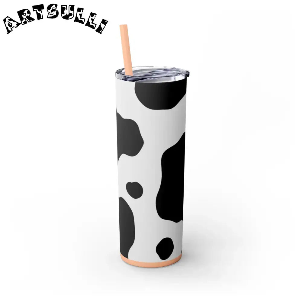 JAKKOUTTHEBXX White cow print skinny tumbler with clear lid