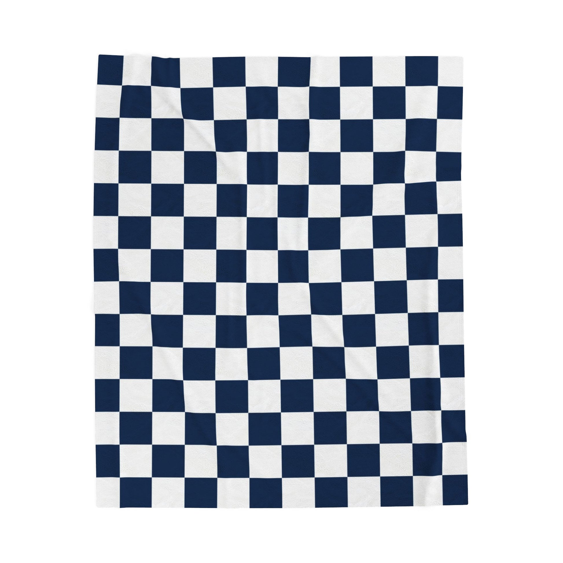 Checkerboard White and Navy Blue Velveteen Plush Blanket, Artsulli - Art is Long, Life is Short, All Over Prints, Size, 50" × 60", , , , , 97989478831281385159