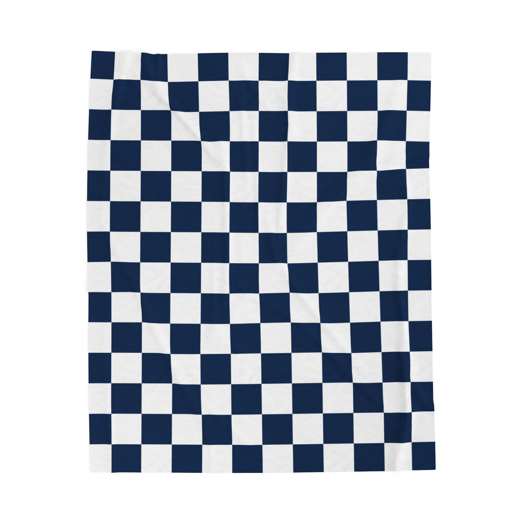 Checkerboard White and Navy Blue Velveteen Plush Blanket, Artsulli - Art is Long, Life is Short, All Over Prints, Size, 50" × 60", , , , , 97989478831281385159
