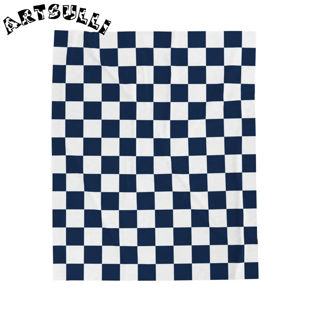 JAKKOUTTHEBXX Checkerboard White and Navy Blue Velveteen Plush