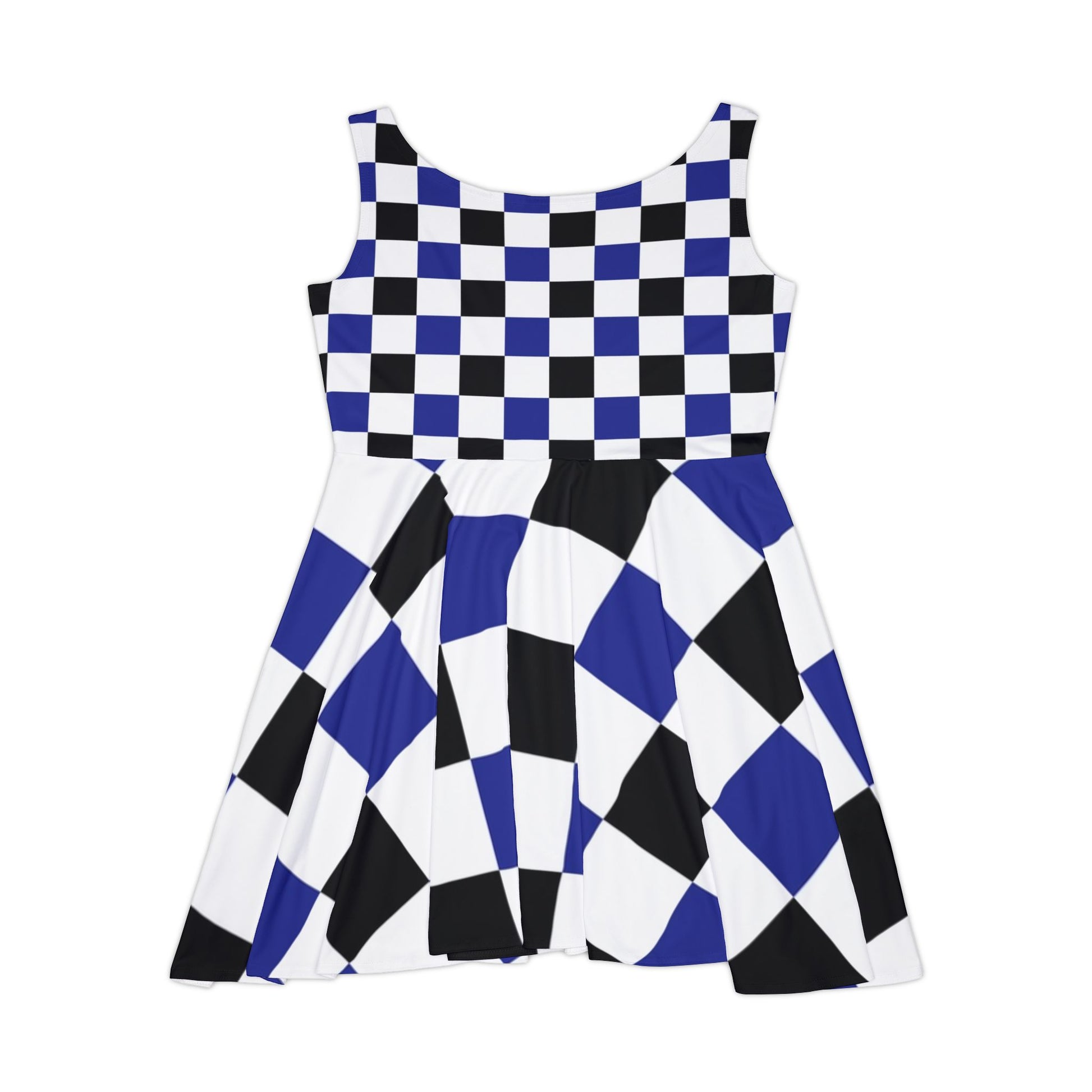 Checkerboard Blue White and Black Women's Skater Dress (AOP), Artsulli - Art is Long, Life is Short, All Over Prints, , , , , , , 