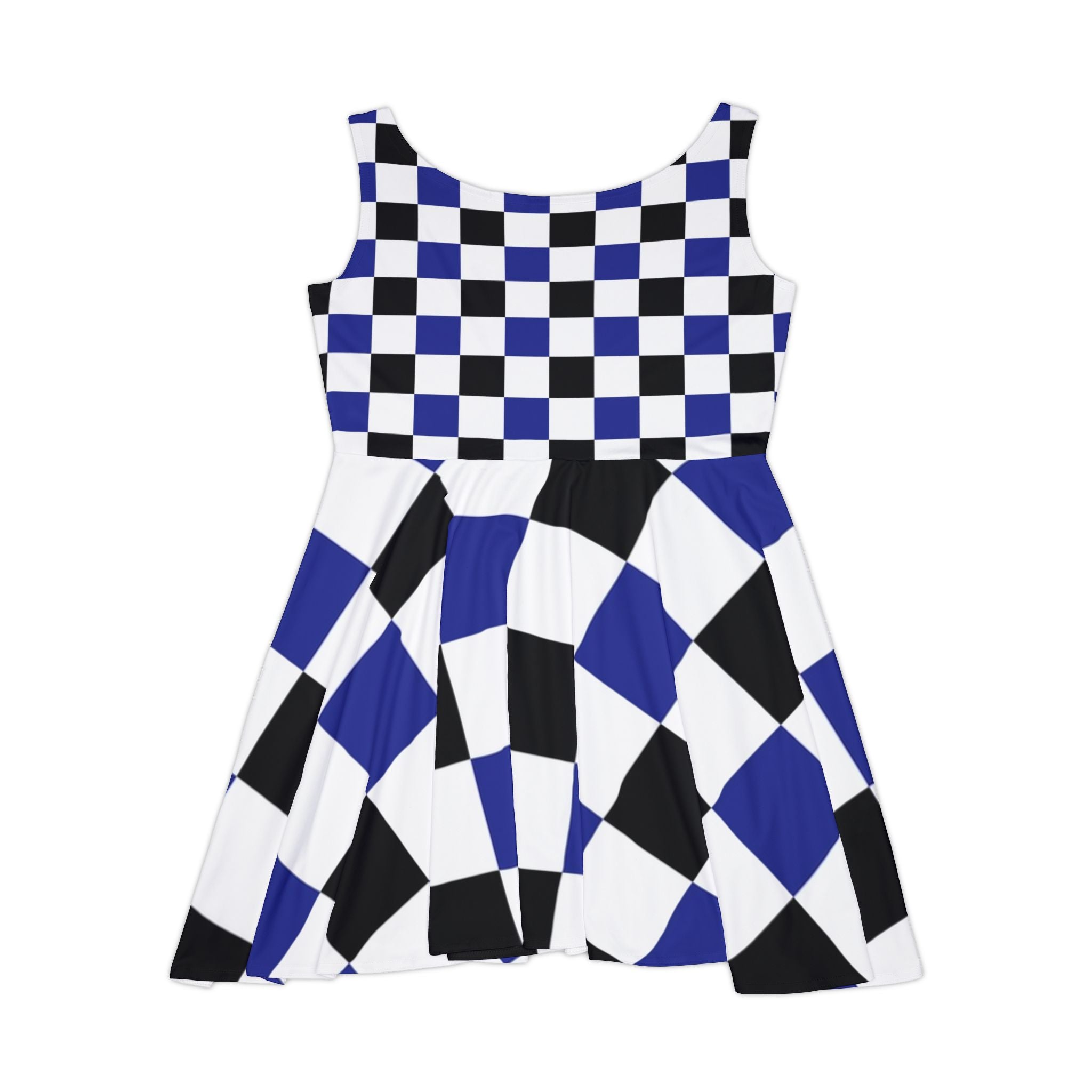 Checkerboard Blue White and Black Women's Skater Dress (AOP), Artsulli - Art is Long, Life is Short, All Over Prints, , , , , , , 