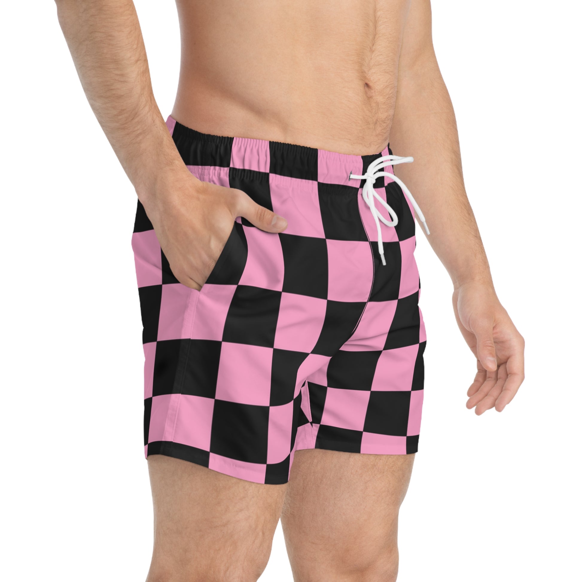 Checkerboard Black and Pink Swim Trunks (AOP), Artsulli - Art is Long, Life is Short, All Over Prints, , , , , , , 