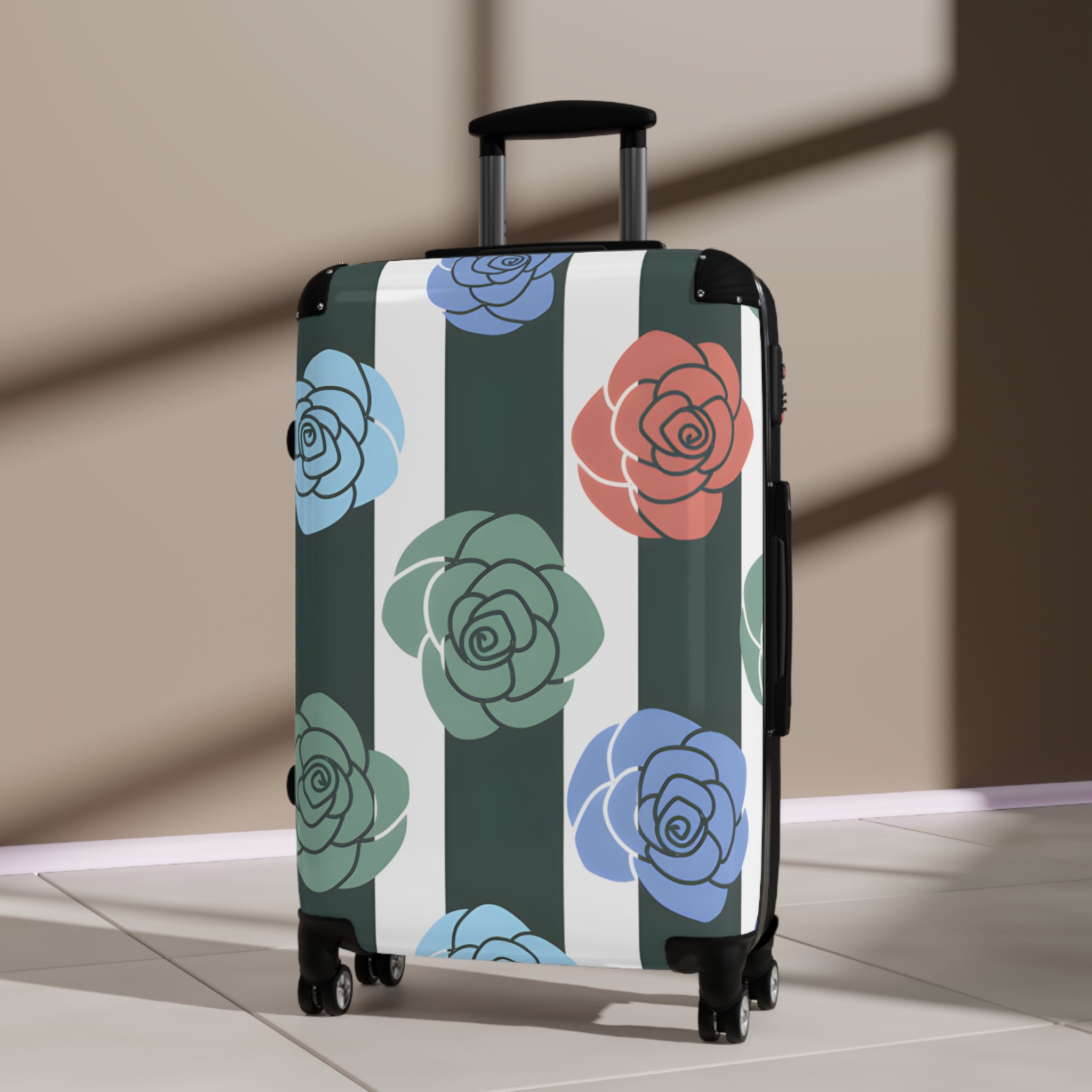 Stripes x Roses Black and White Suitcase, Artsulli - Art is Long, Life is Short, Bags, , , , , , , 
