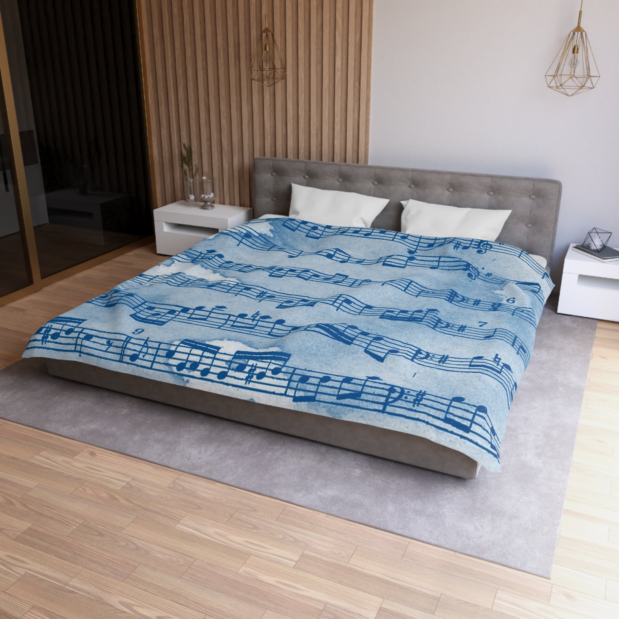 Drip Spill Type Beat Sheet Music Blue Microfiber Duvet Cover, Artsulli - Art is Long, Life is Short, Home Decor, , , , , , , 