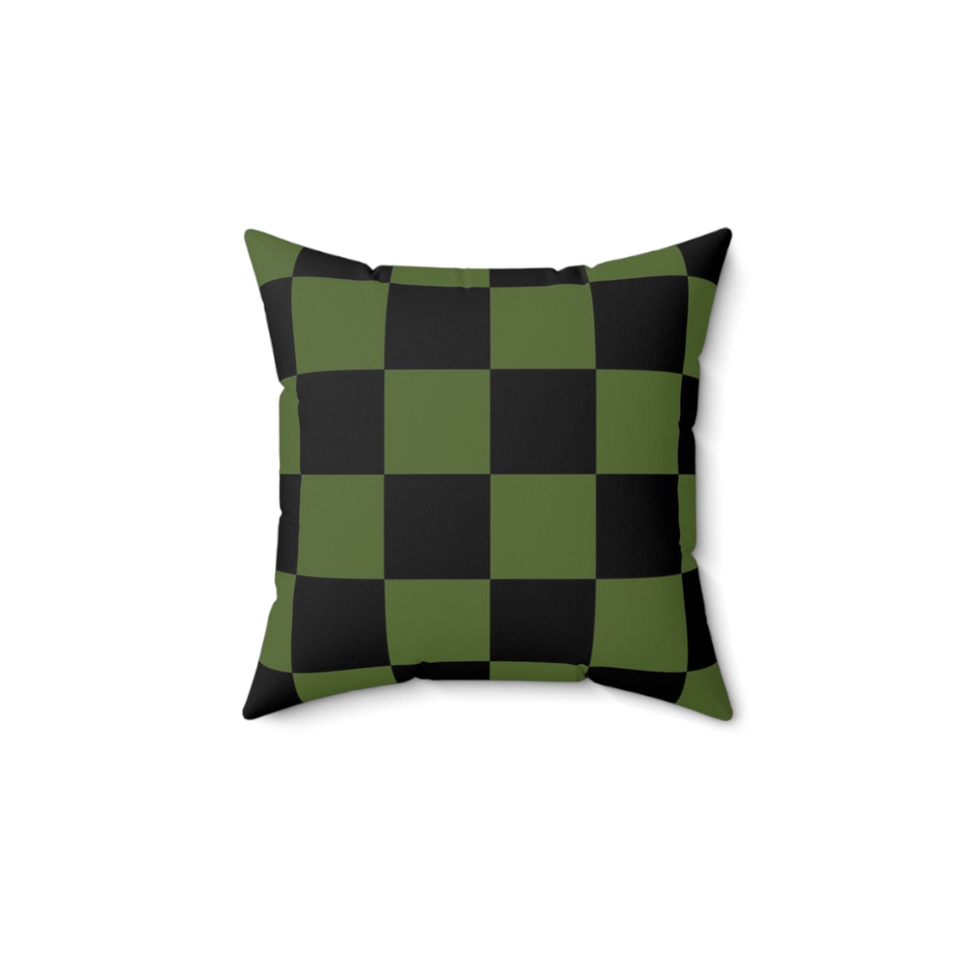 Checkerboard Olive Green and Black Spun Polyester Square Pillow, Artsulli - Art is Long, Life is Short, Home Decor, , , , , , , 
