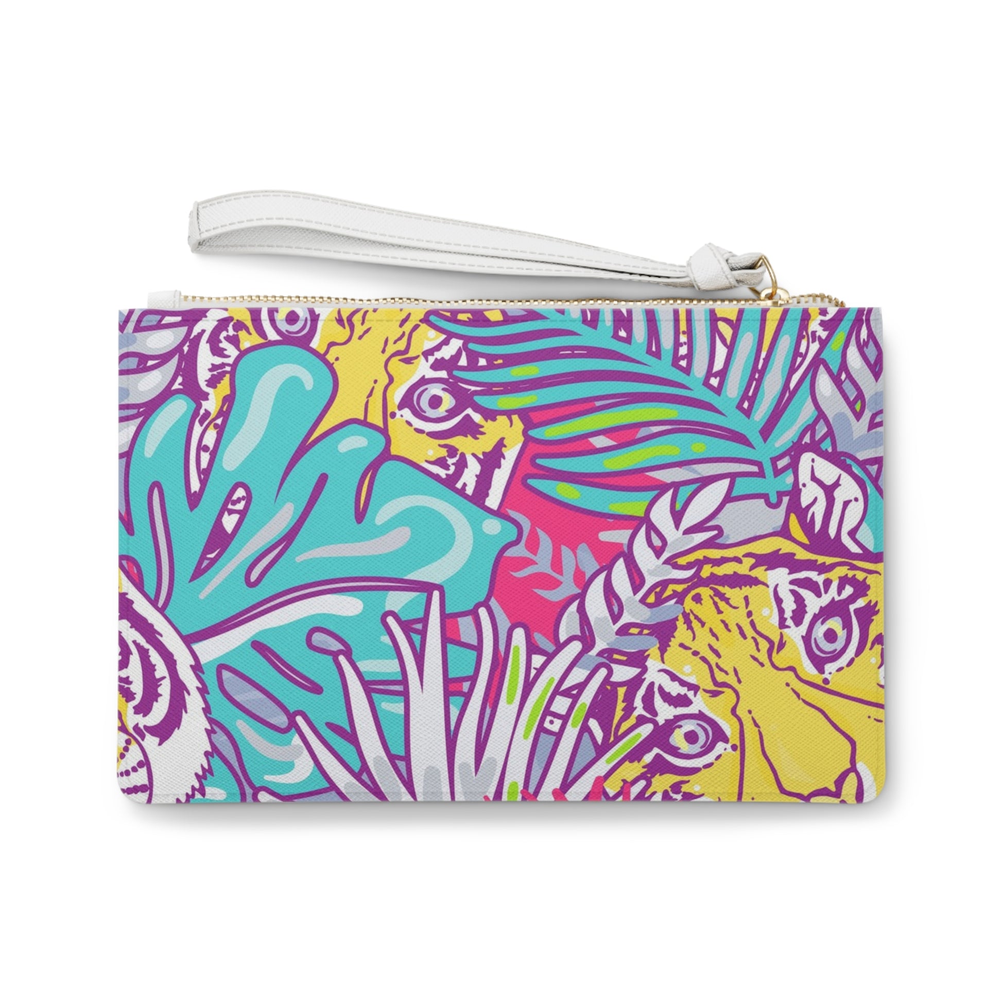 Tropical Floral Tigers Torquise and Purple Clutch Bag, Artsulli - Art is Long, Life is Short, Bags, , , , , , , 