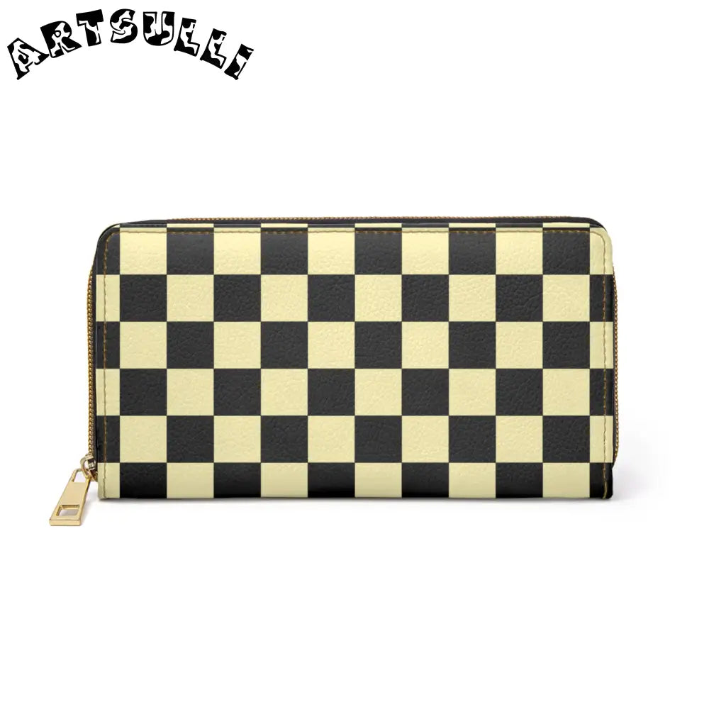 JAKKOUTTHEBXX Checkerboard Black and Yellow Zipper Wallet