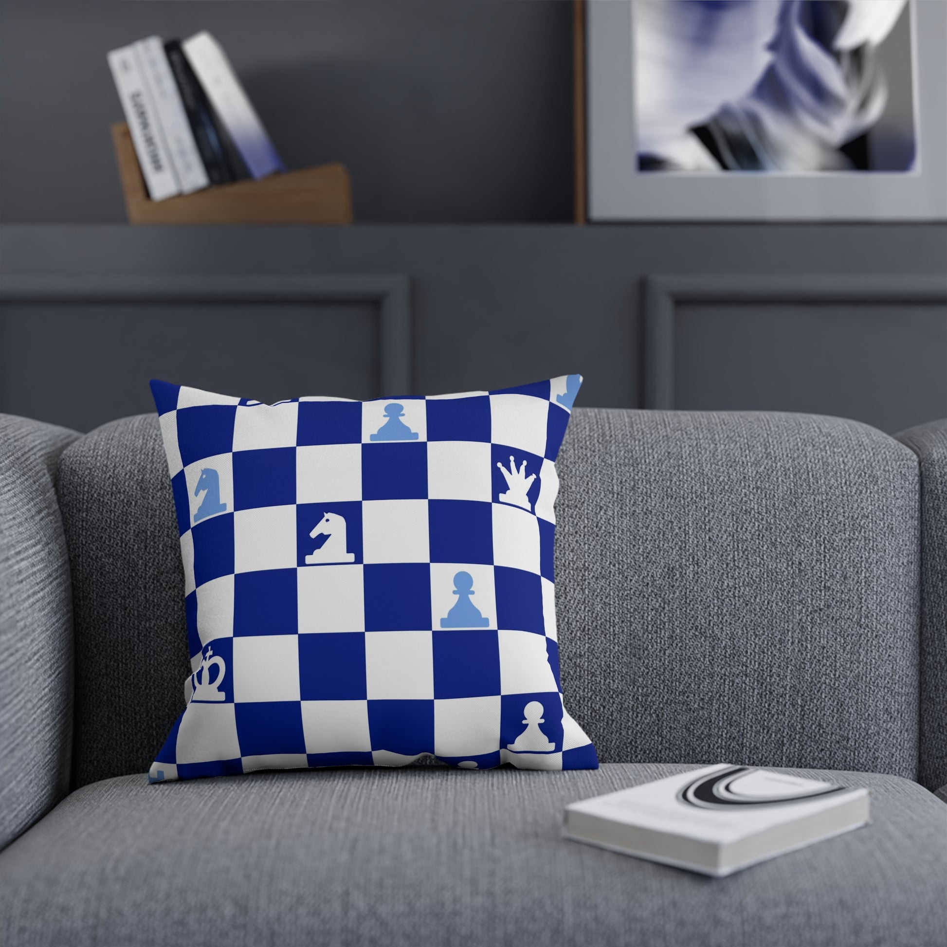 Chessboard Navy Blue Cushion, Artsulli - Art is Long, Life is Short, Home Decor, , , , , , , 
