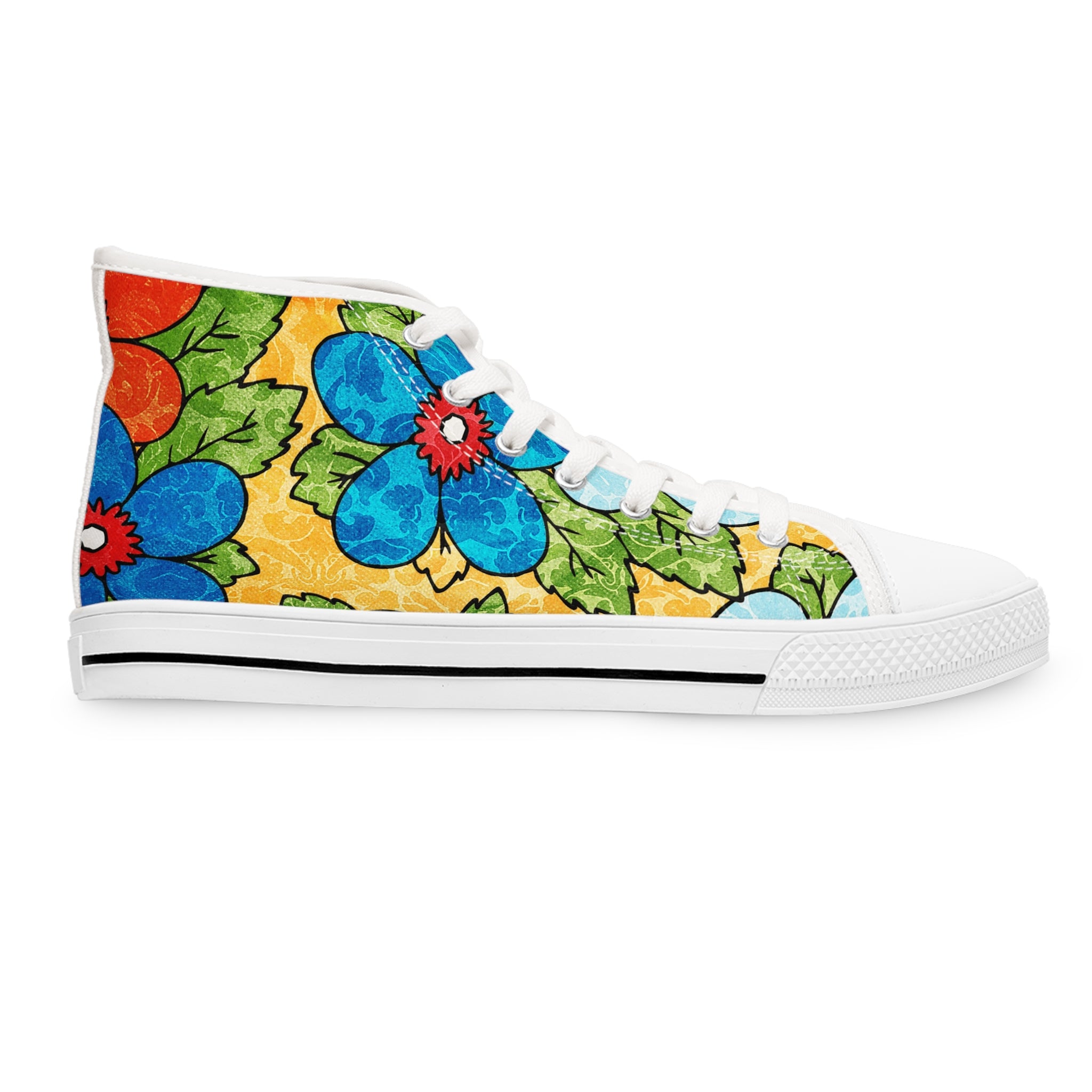 Groovy Yellow Floral Kl II Women's High Top Sneakers, Artsulli - Art is Long, Life is Short, Shoes, , , , , , , 
