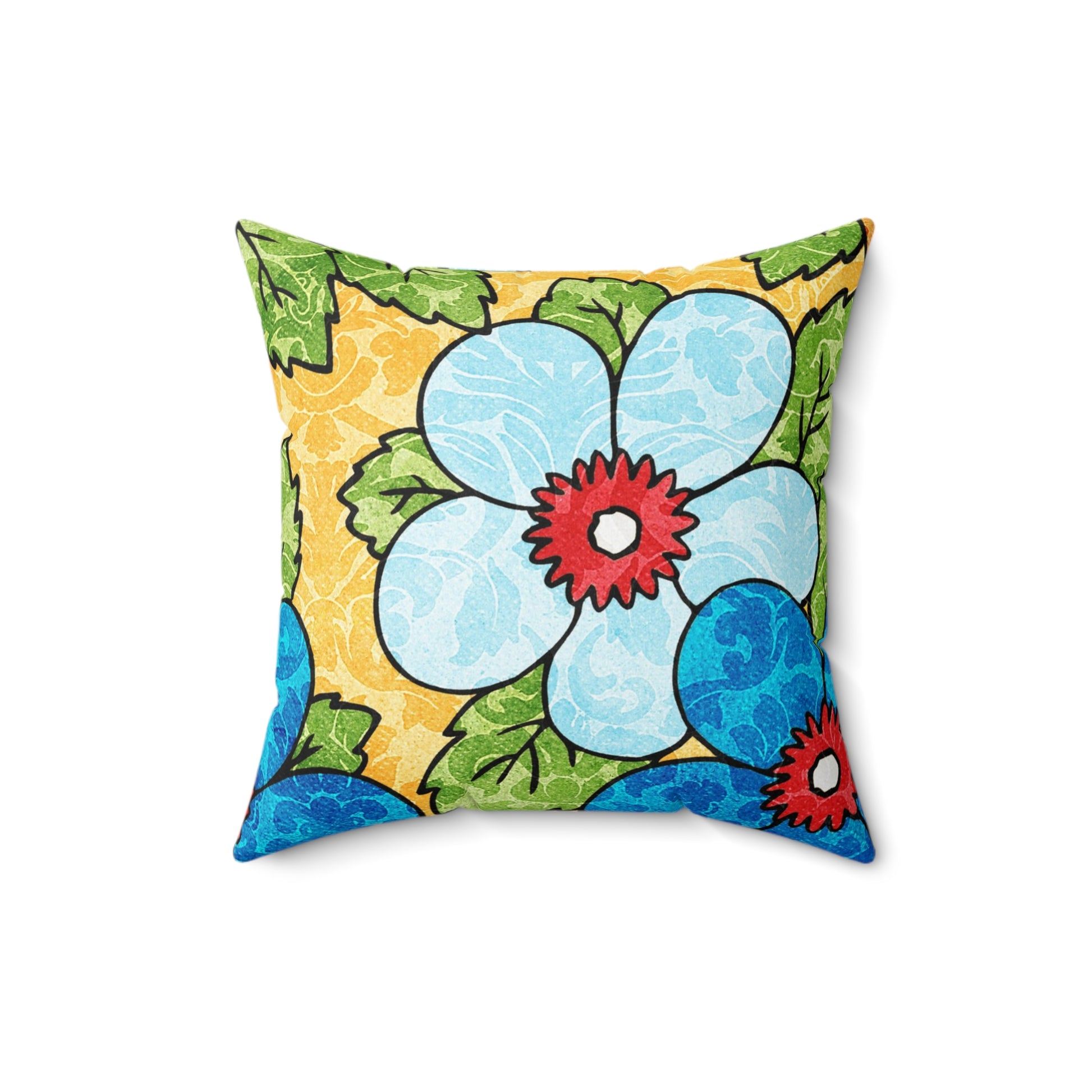 Groovy Yellow Floral Kl Spun Polyester Square Pillow, Artsulli - Art is Long, Life is Short, Home Decor, , , , , , , 