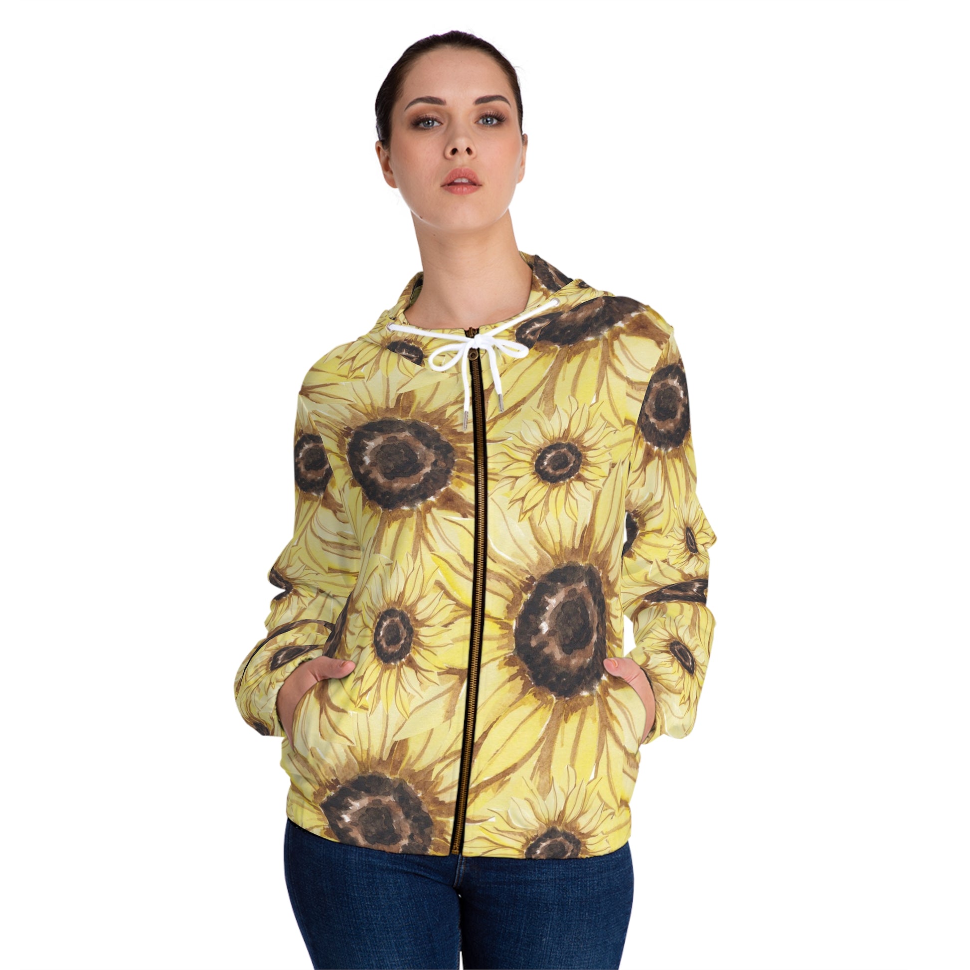 Retro Anime Sunflower Women’s Full-Zip Hoodie (AOP), Artsulli - Art is Long, Life is Short, All Over Prints, , , , , , , 