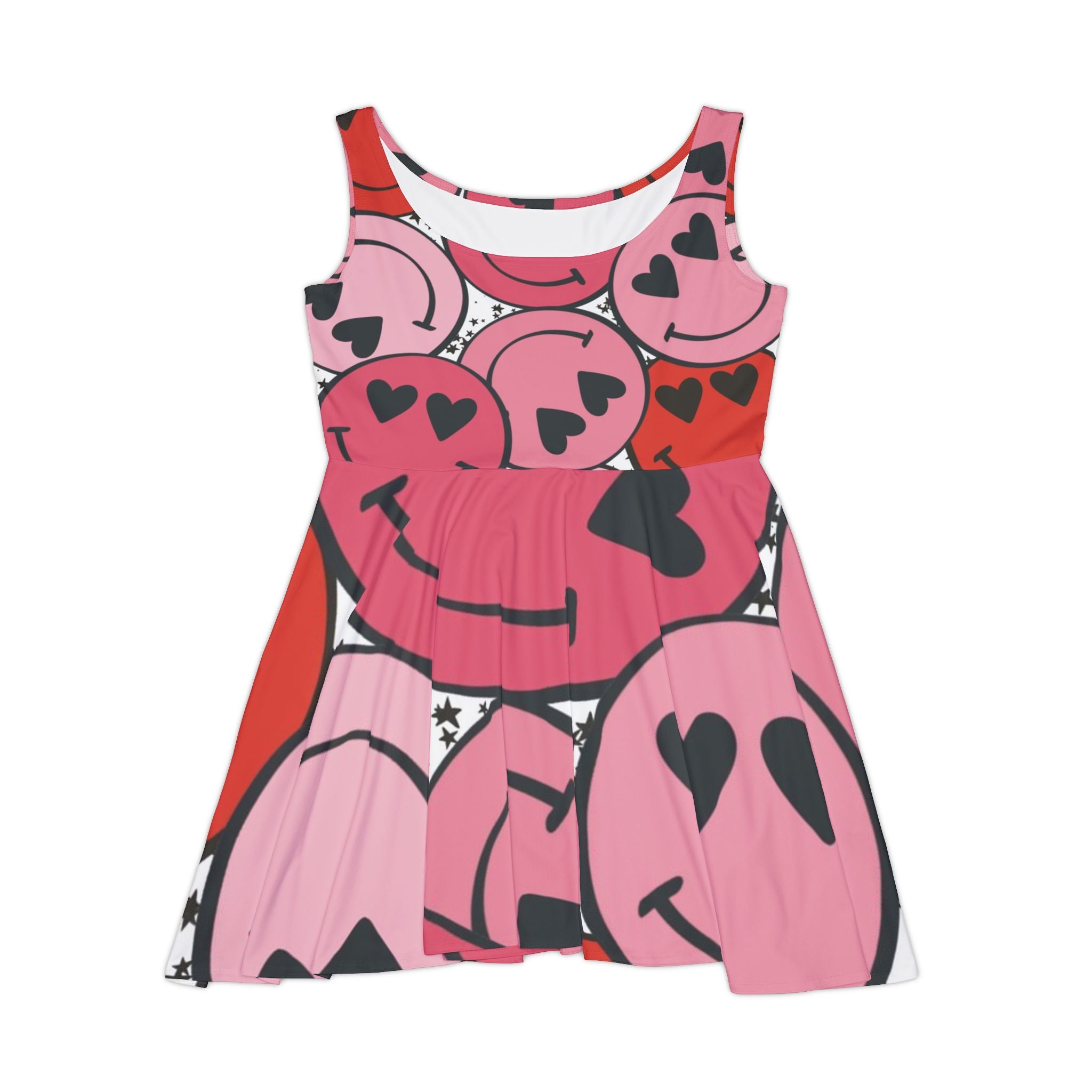 Smiley Face x Heart Eyes Pink and Red Women's Skater Dress (AOP), Artsulli - Art is Long, Life is Short, All Over Prints, Size, XS, , , , , 10556195374919112545