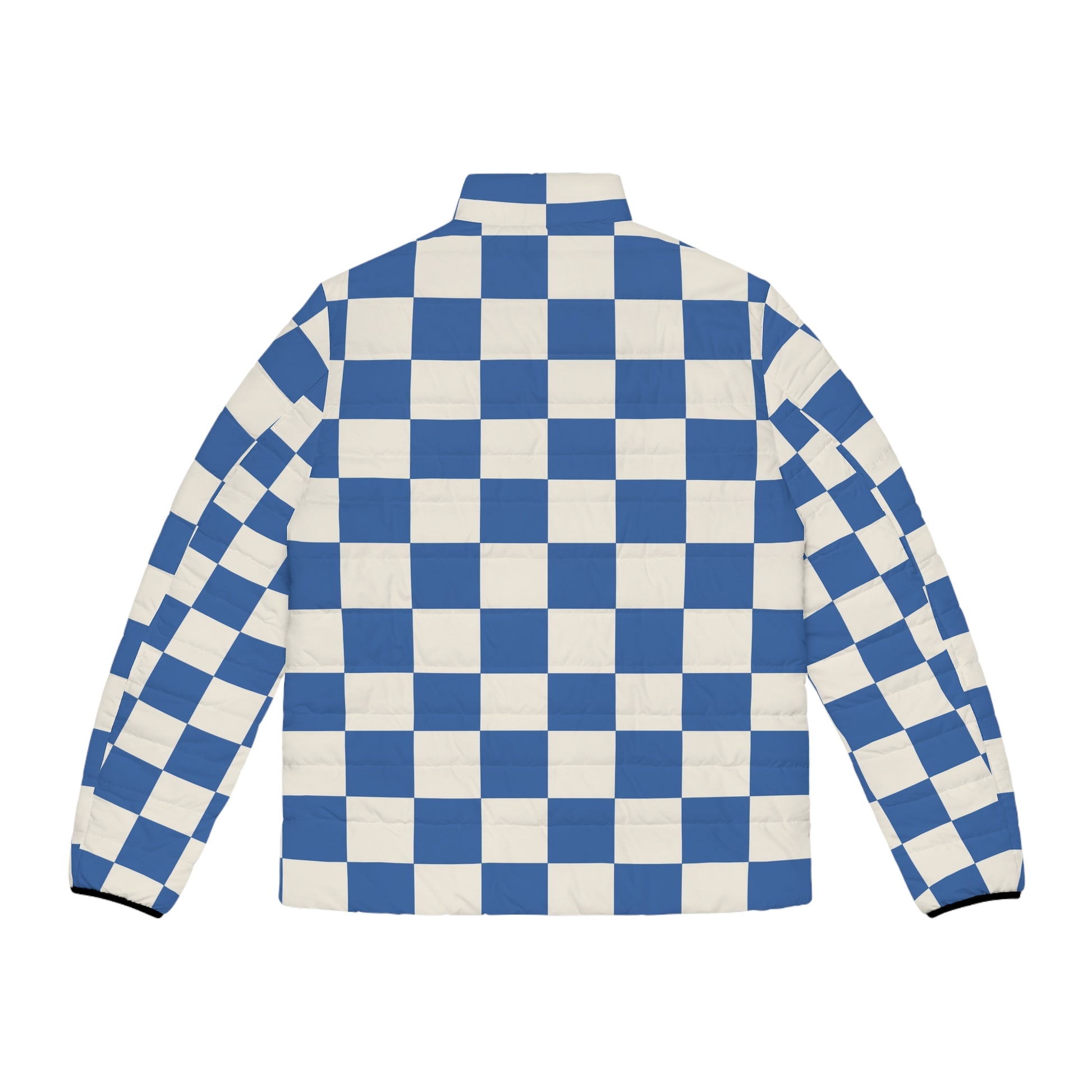 Checkerboard Blue Men's Puffer Jacket (AOP), Artsulli - Art is Long, Life is Short, All Over Prints, , , , , , , 