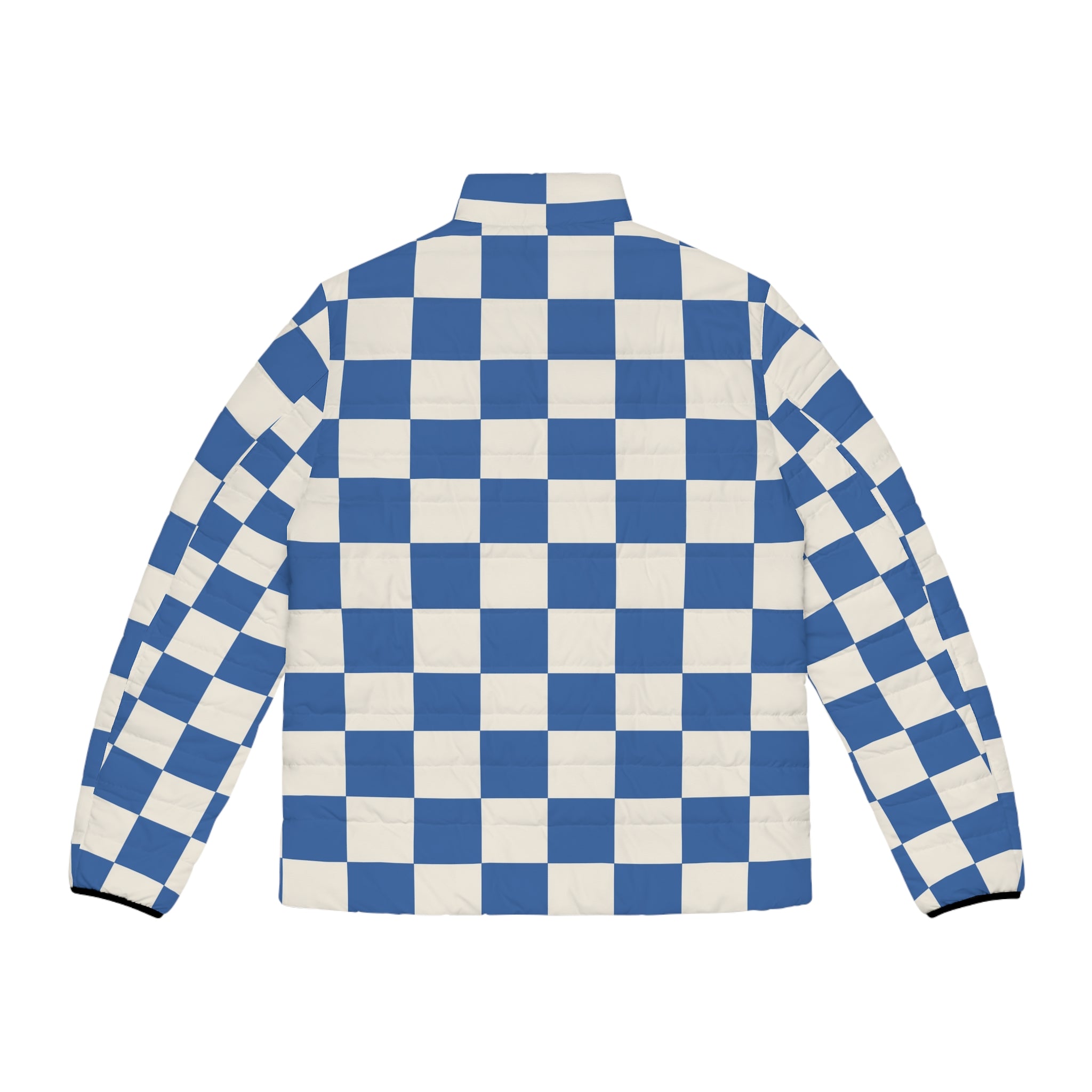 Checkerboard Blue Men's Puffer Jacket (AOP), Artsulli - Art is Long, Life is Short, All Over Prints, , , , , , , 