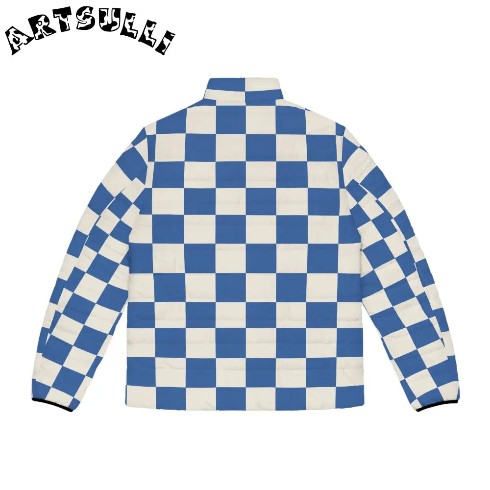 JAKKOUTTHEBXX Checkerboard Blue Men’s Puffer Jacket (AOP)
