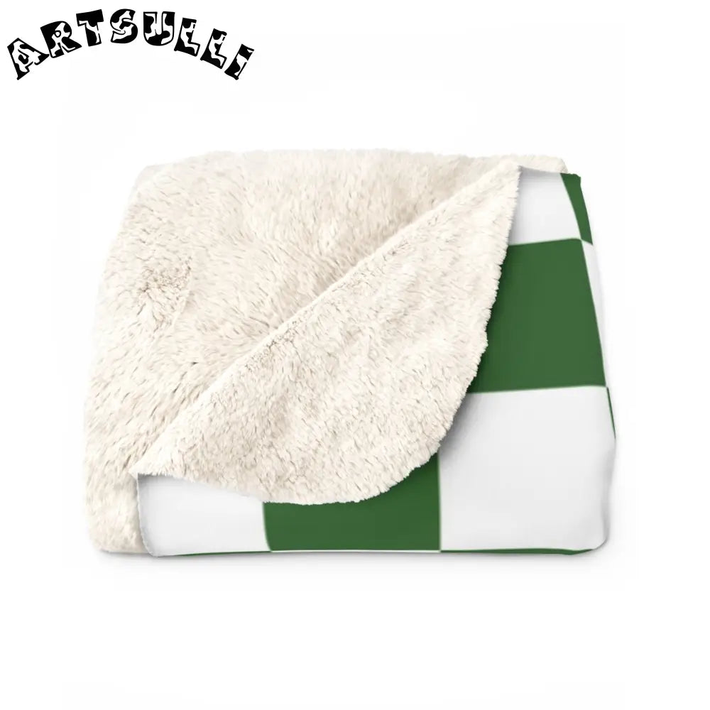 JAKKOUTTHEBXX Checkerboard White and Dark Green Sherpa Fleece