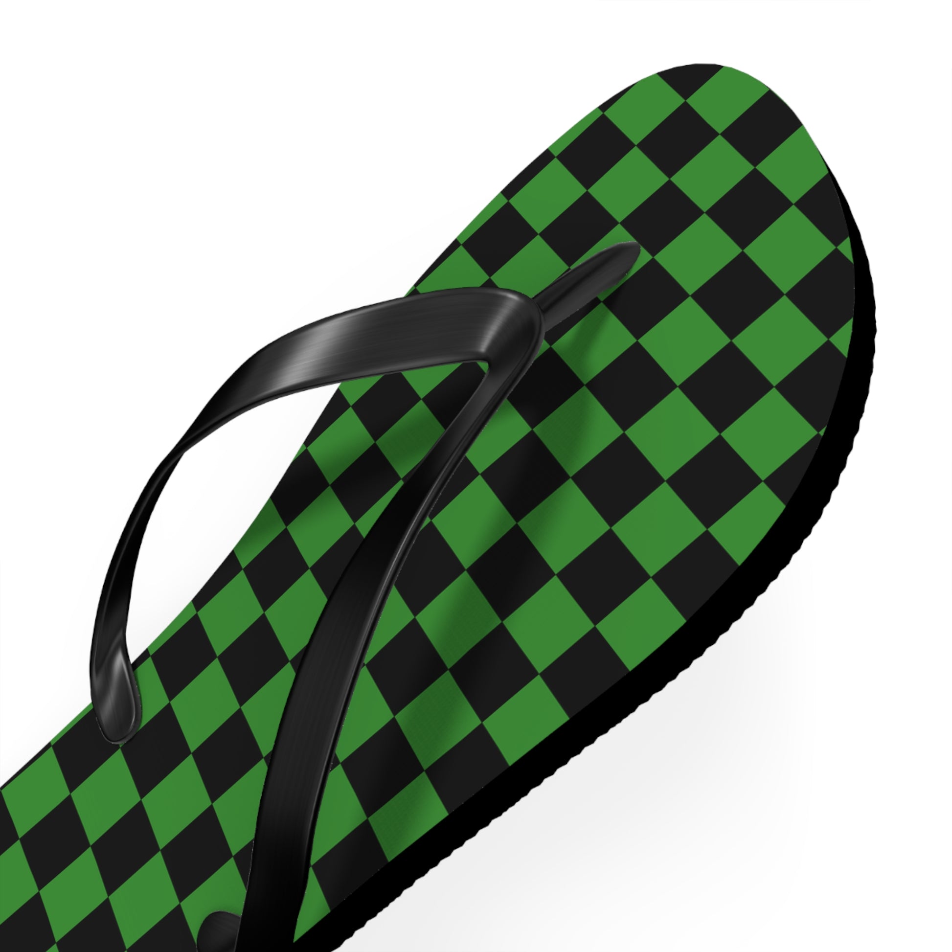 Checkerboard Green and Black Flip Flops, Artsulli - Art is Long, Life is Short, Shoes, , , , , , , 