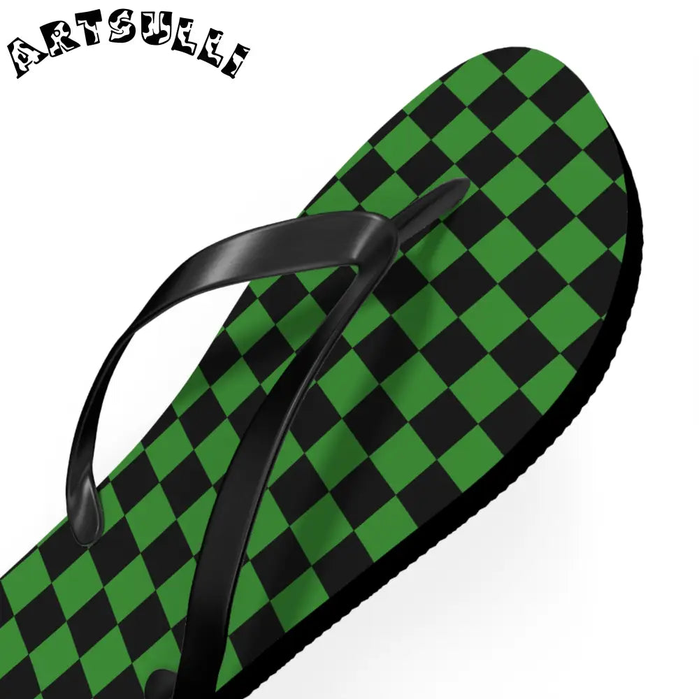 JAKKOUTTHEBXX Checkerboard Green and Black Flip Flops JAKKOUTTHEBXX