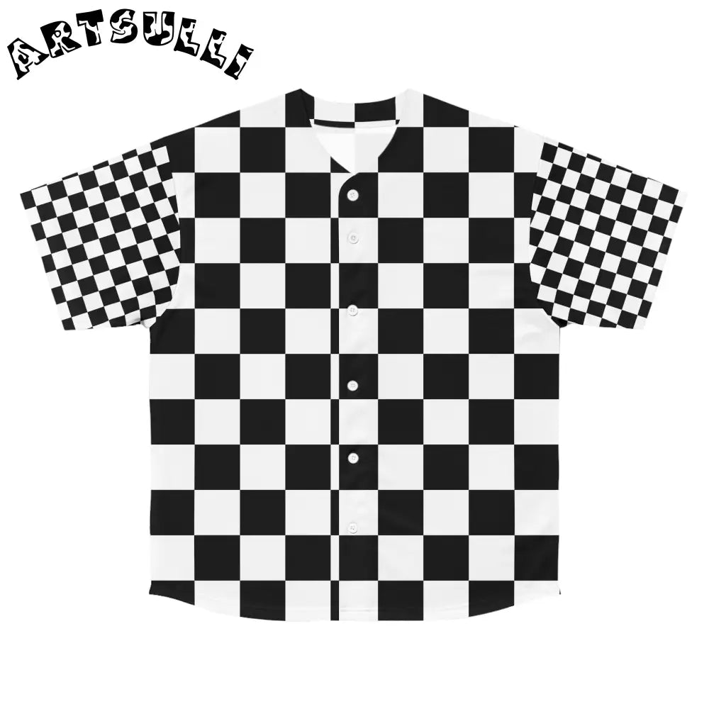 JAKKOUTTHEBXX Checkerboard Black and White Men’s Baseball Jersey