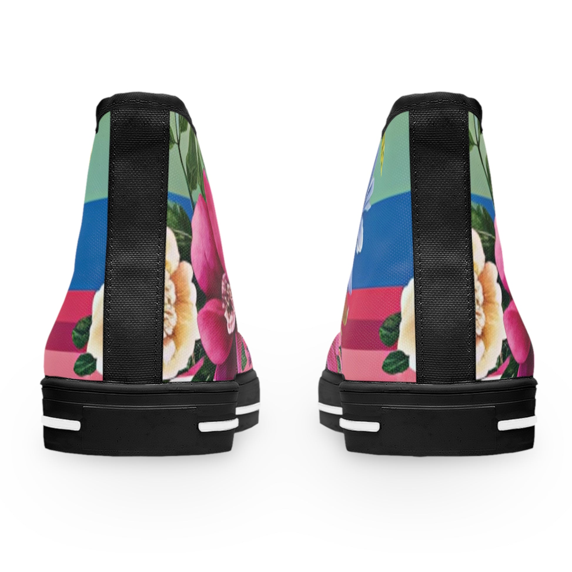 Floral Stripe 4K Women's High Top Sneakers, Artsulli - Art is Long, Life is Short, Shoes, , , , , , , 
