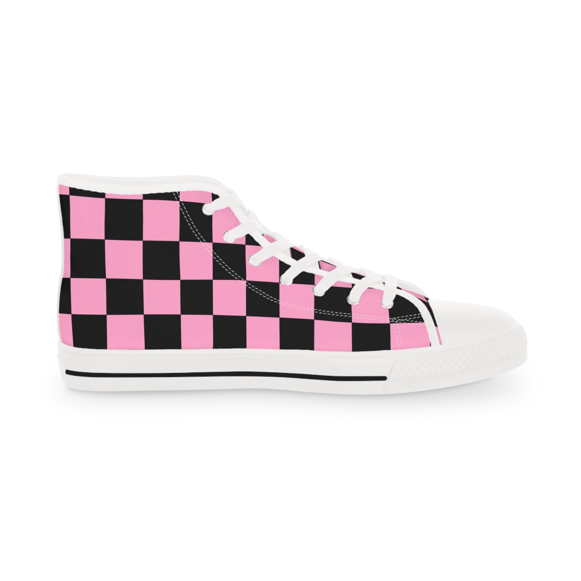 Checkerboard Black and Pink Men's High Top Sneakers, Artsulli - Art is Long, Life is Short, Shoes, , , , , , , 