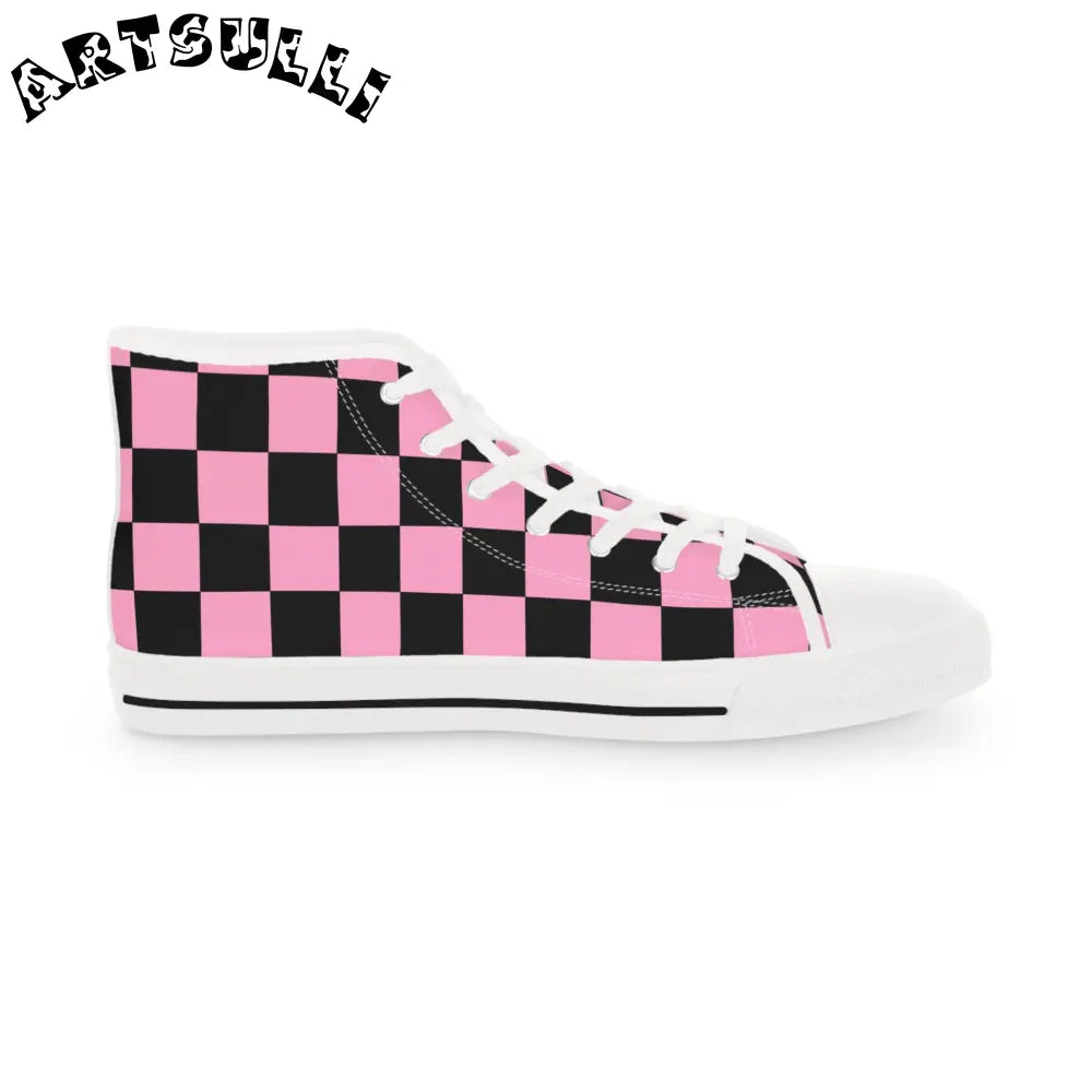 JAKKOUTTHEBXX Checkerboard Black and Pink Men’s High Top Sneakers