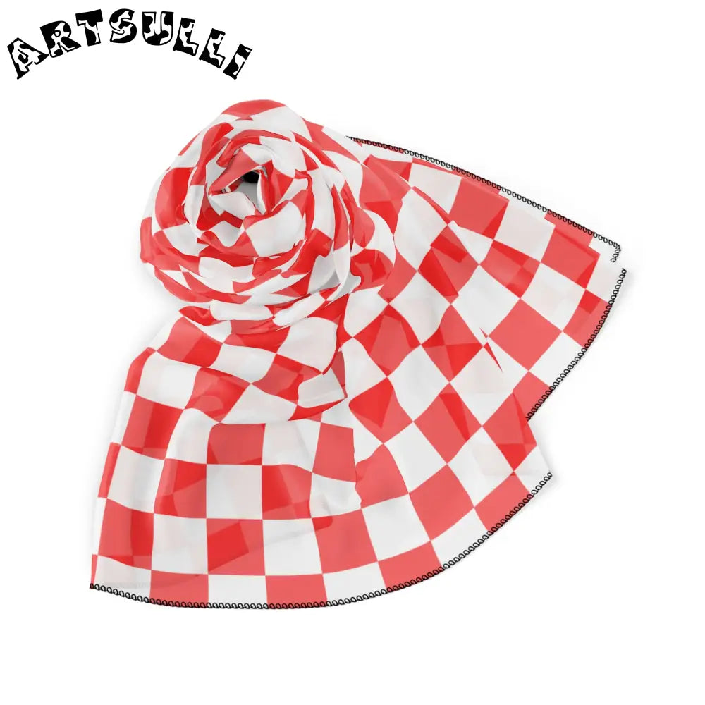 JAKKOUTTHEBXX Checkerboard II Red and White Poly Scarf JAKKOUTTHEBXX