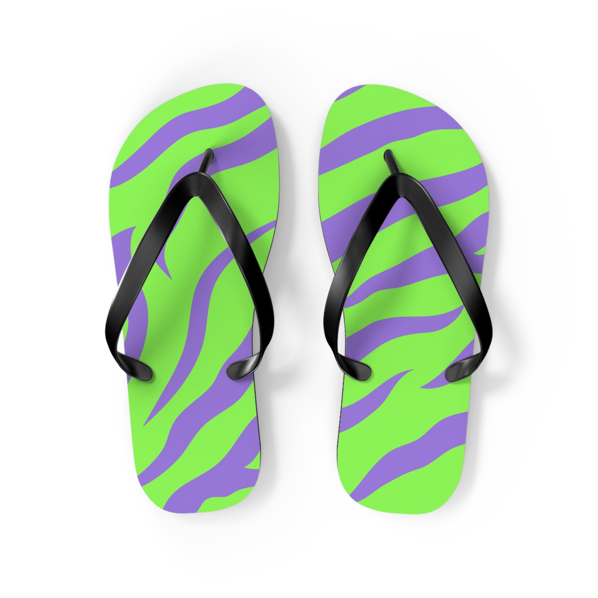 Tyrannosaurus Print Green and Purple Flip Flops, Artsulli - Art is Long, Life is Short, Shoes, Size, M, Color, Black sole, , , 15086721652483