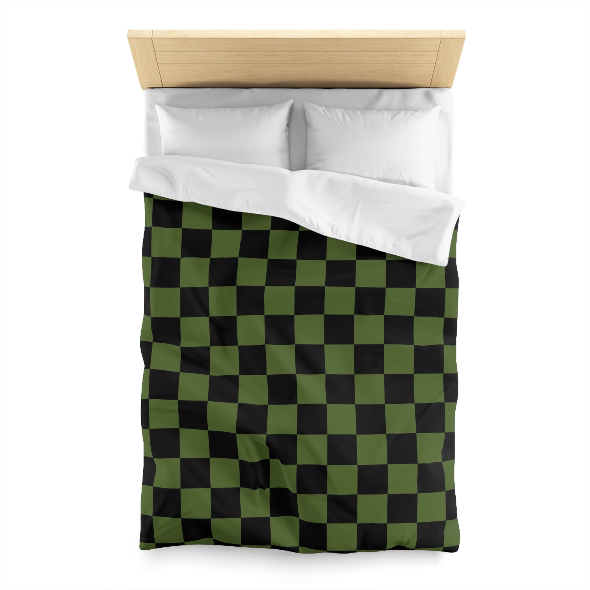 Checkerboard Olive Green and Black Microfiber Duvet Cover, Artsulli - Art is Long, Life is Short, Home Decor, , , , , , , 