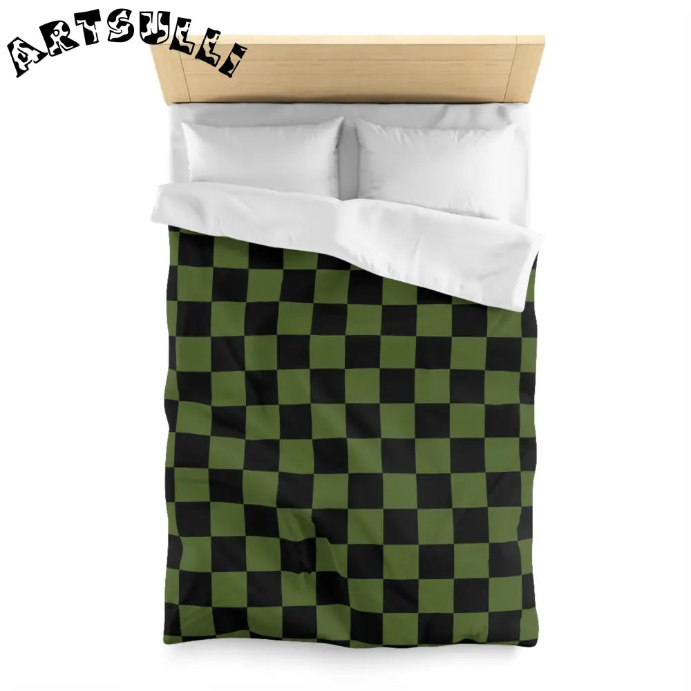 JAKKOUTTHEBXX Checkerboard Olive Green and Black Microfiber Duvet
