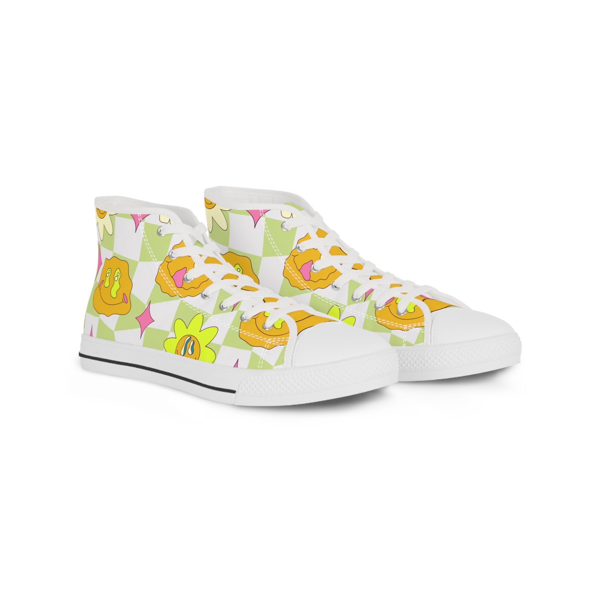 Sunflower x Checkerboard Trippy Men's High Top Sneakers, Artsulli - Art is Long, Life is Short, Shoes, Size, US 5, Color, White sole, , , 12022242679477