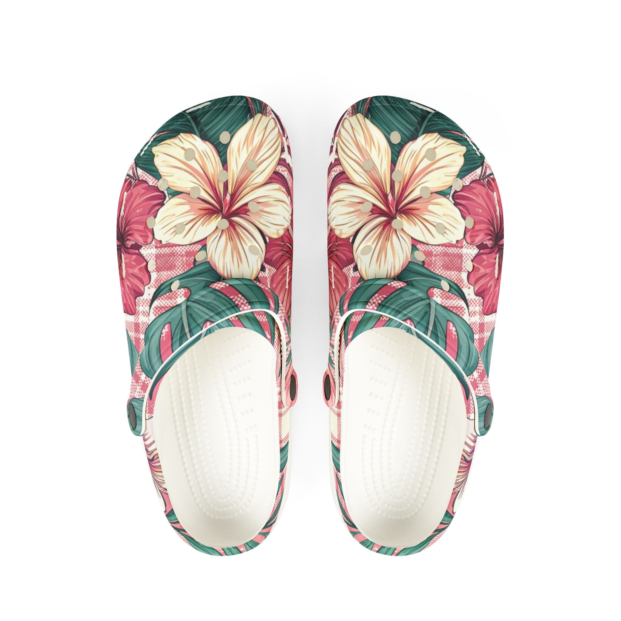 Plaid x Floral Burgundy and Green EVA Foam Rubber Shoes (AOP), Artsulli - Art is Long, Life is Short, Shoes, Size, US 6 (Women's), Color, White, , , 94473252400198
