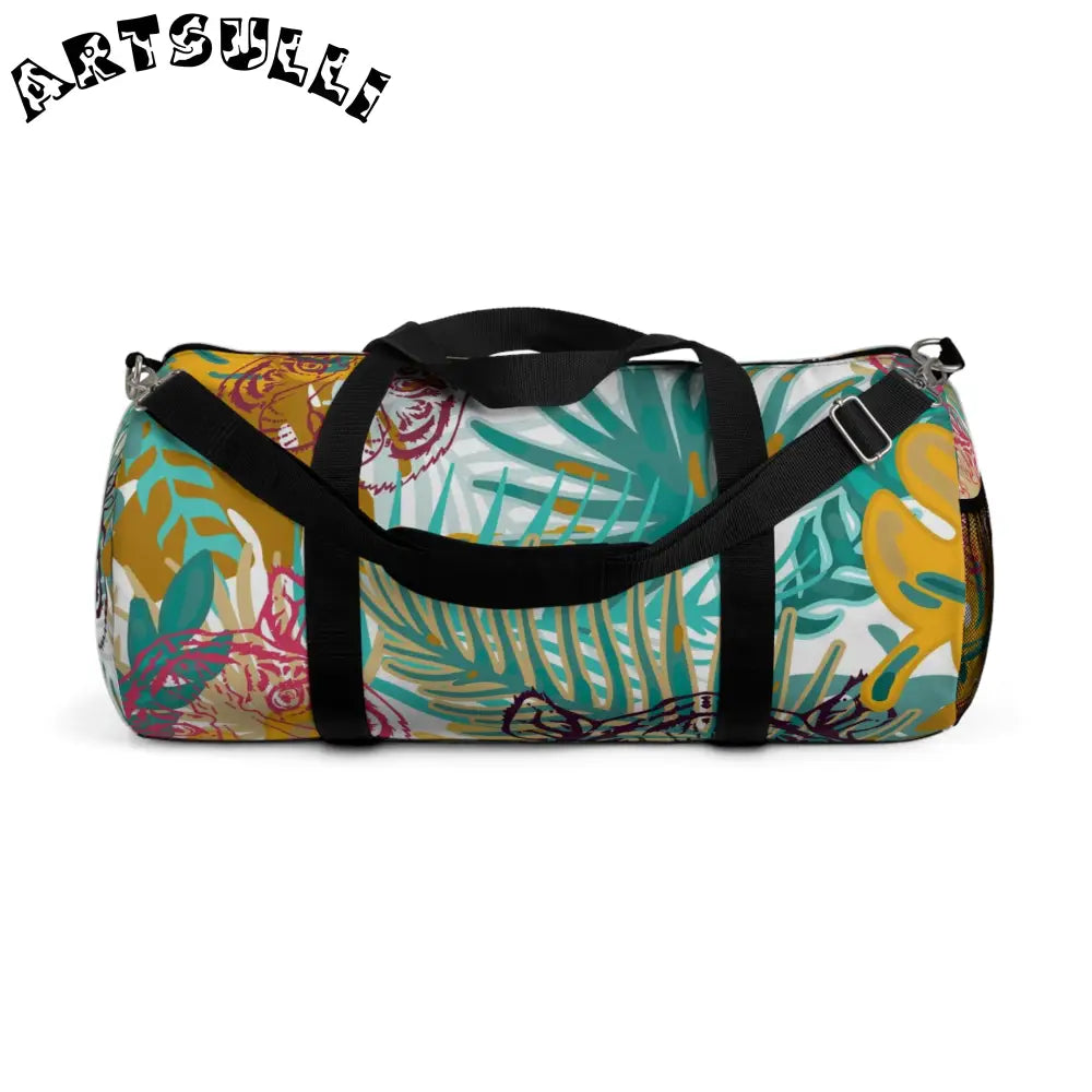 JAKKOUTTHEBXX Tropical Jungle Tigers Brown and Green Duffel Bag