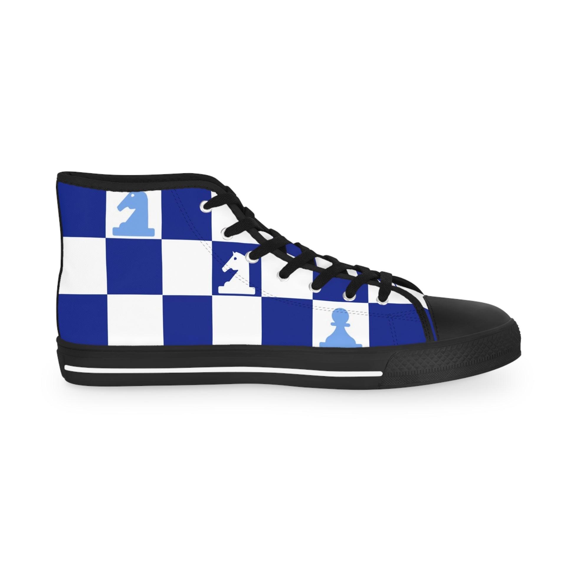 Chessboard Navy Blue Men's High Top Sneakers, Artsulli - Art is Long, Life is Short, Shoes, , , , , , , 